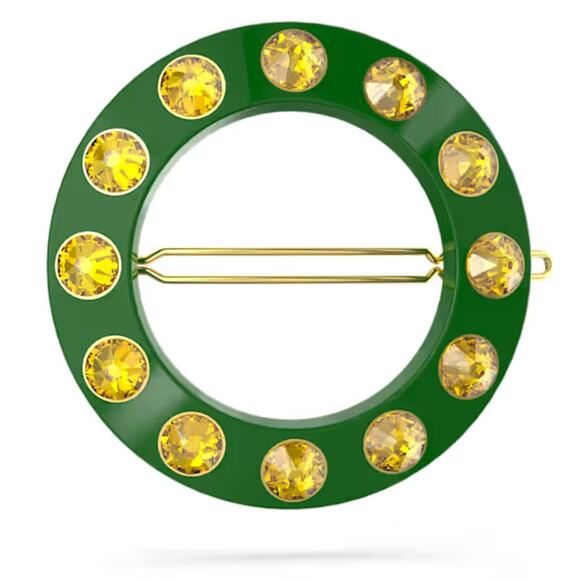 Swarovski Hair clip Round cut, Round shape, Green, Gold-tone plated main image 7